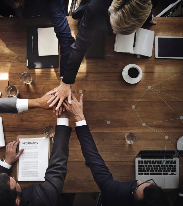Aerial view of a business team